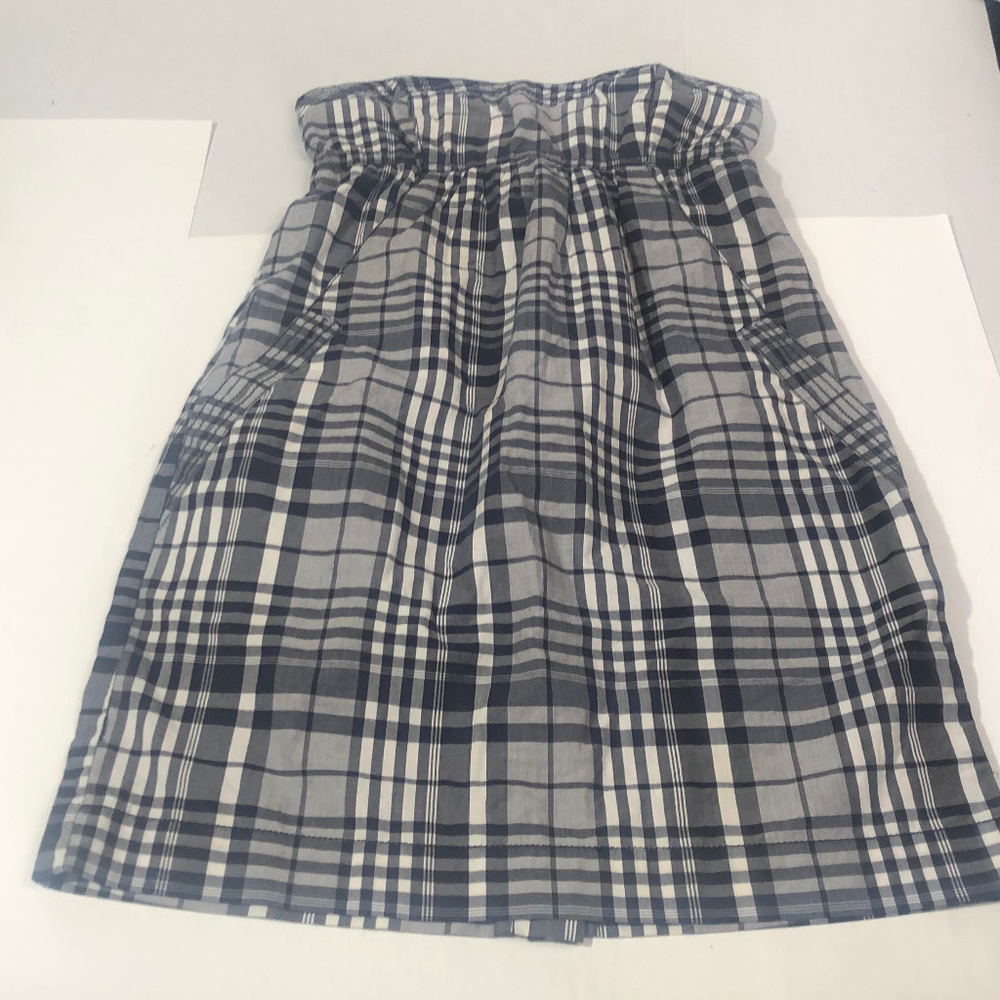 American Eagle Outfitters Grey and White Plaid Strapless Mini Dress